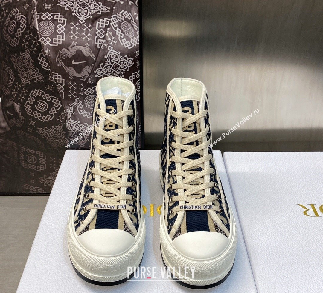 DIOR WalknDior Platform High Top Sneakers in Deep Blue Oblique Embroidered Cotton 2023 (jincheng-23092502)