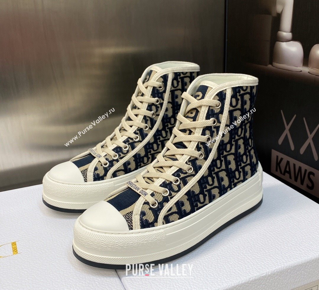 DIOR WalknDior Platform High Top Sneakers in Deep Blue Oblique Embroidered Cotton 2023 (jincheng-23092502)