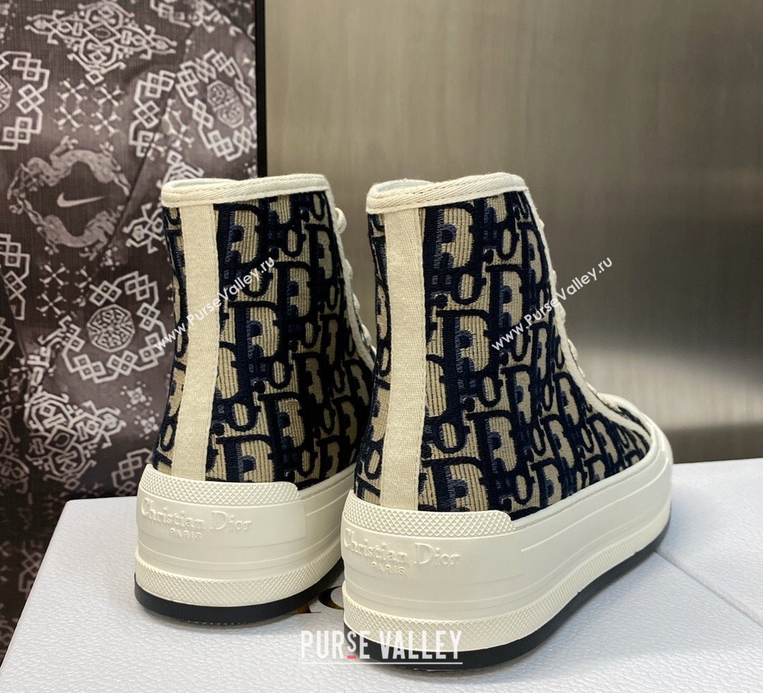DIOR WalknDior Platform High Top Sneakers in Deep Blue Oblique Embroidered Cotton 2023 (jincheng-23092502)