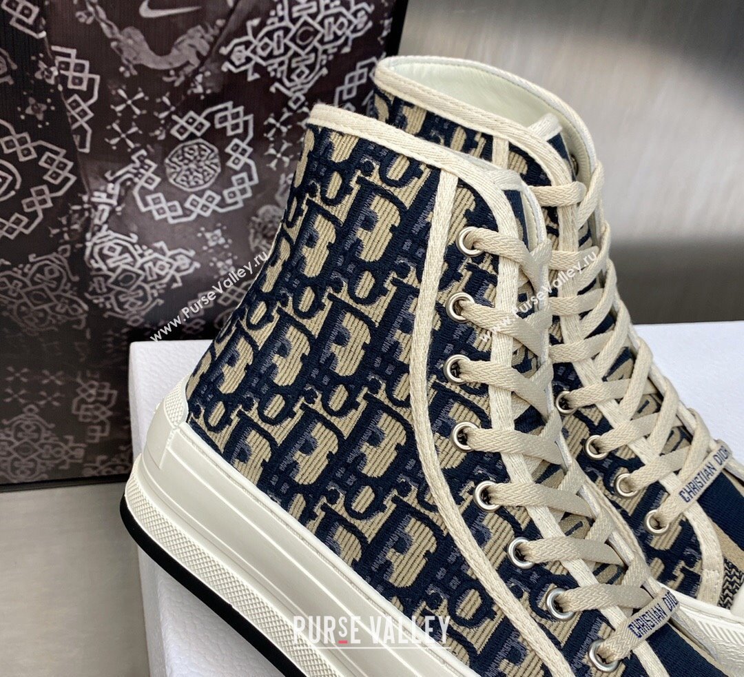 DIOR WalknDior Platform High Top Sneakers in Deep Blue Oblique Embroidered Cotton 2023 (jincheng-23092502)