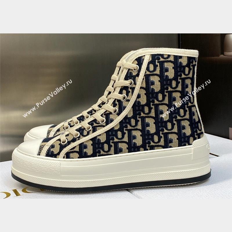 DIOR WalknDior Platform High Top Sneakers in Deep Blue Oblique Embroidered Cotton 2023 (jincheng-23092502)