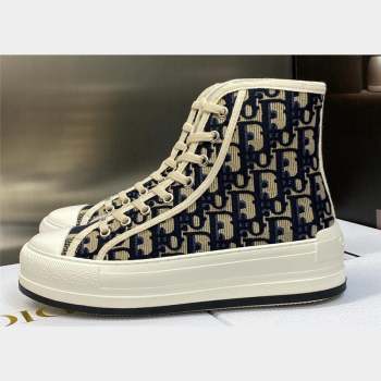 DIOR WalknDior Platform High Top Sneakers in Deep Blue Oblique Embroidered Cotton 2023 (jincheng-23092502)