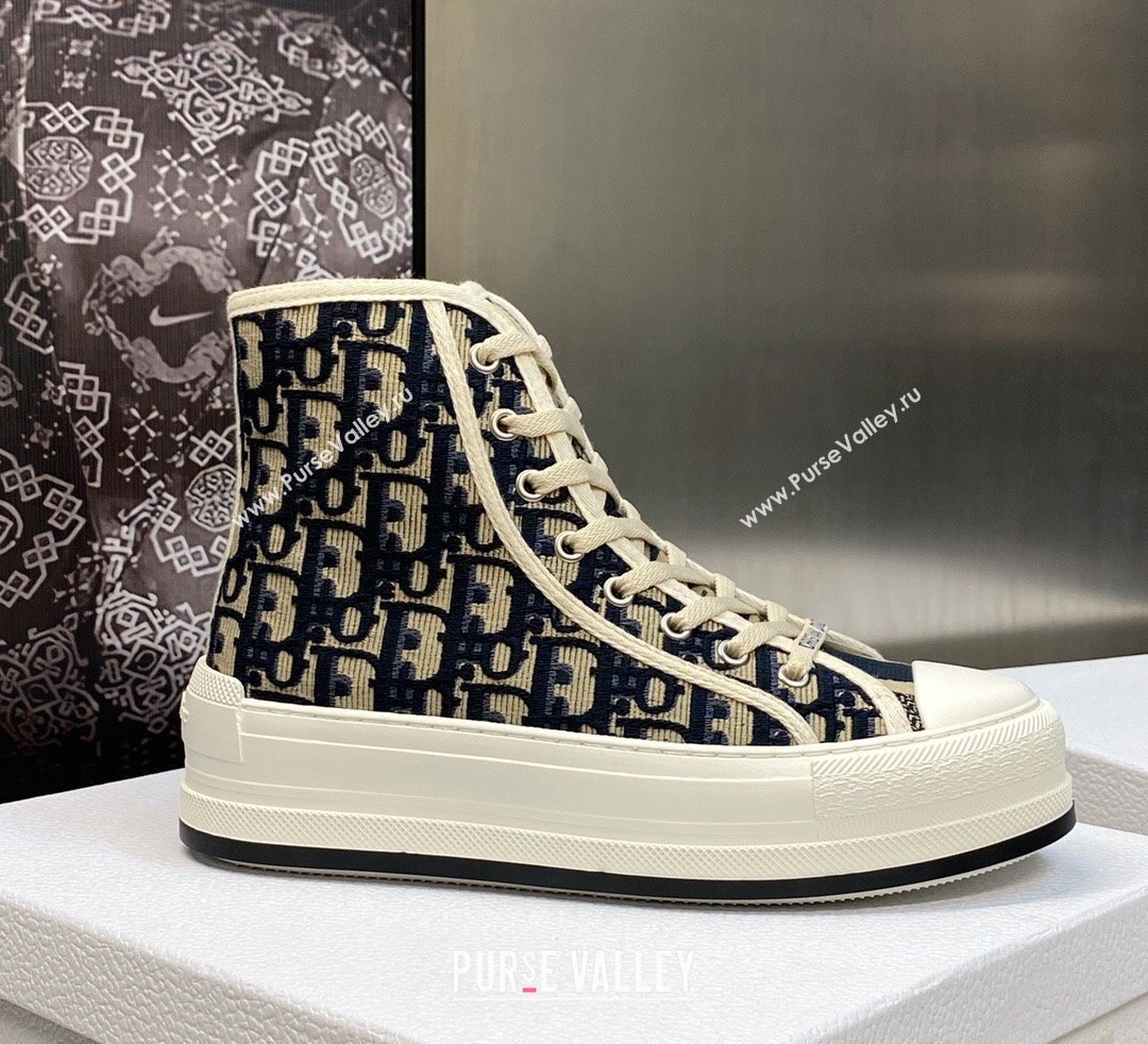 DIOR WalknDior Platform High Top Sneakers in Deep Blue Oblique Embroidered Cotton 2023 (jincheng-23092502)