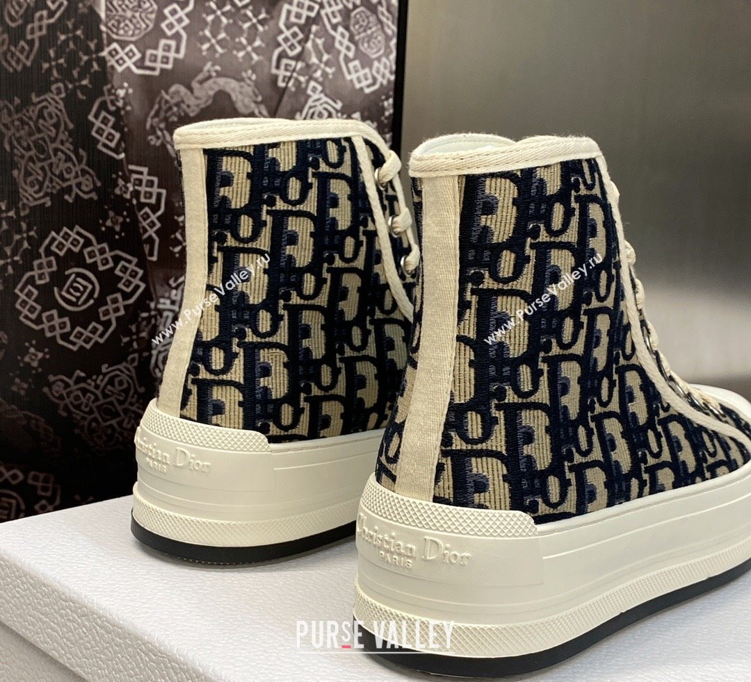 DIOR WalknDior Platform High Top Sneakers in Deep Blue Oblique Embroidered Cotton 2023 (jincheng-23092502)