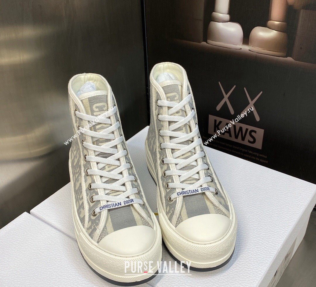 DIOR WalknDior Platform High Top Sneakers in Gray Oblique Embroidered Cotton 2023 (jincheng-23092503)