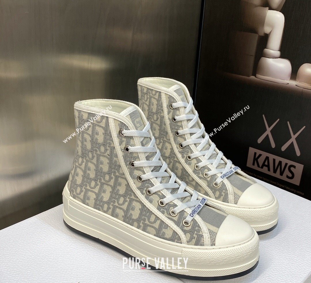 DIOR WalknDior Platform High Top Sneakers in Gray Oblique Embroidered Cotton 2023 (jincheng-23092503)