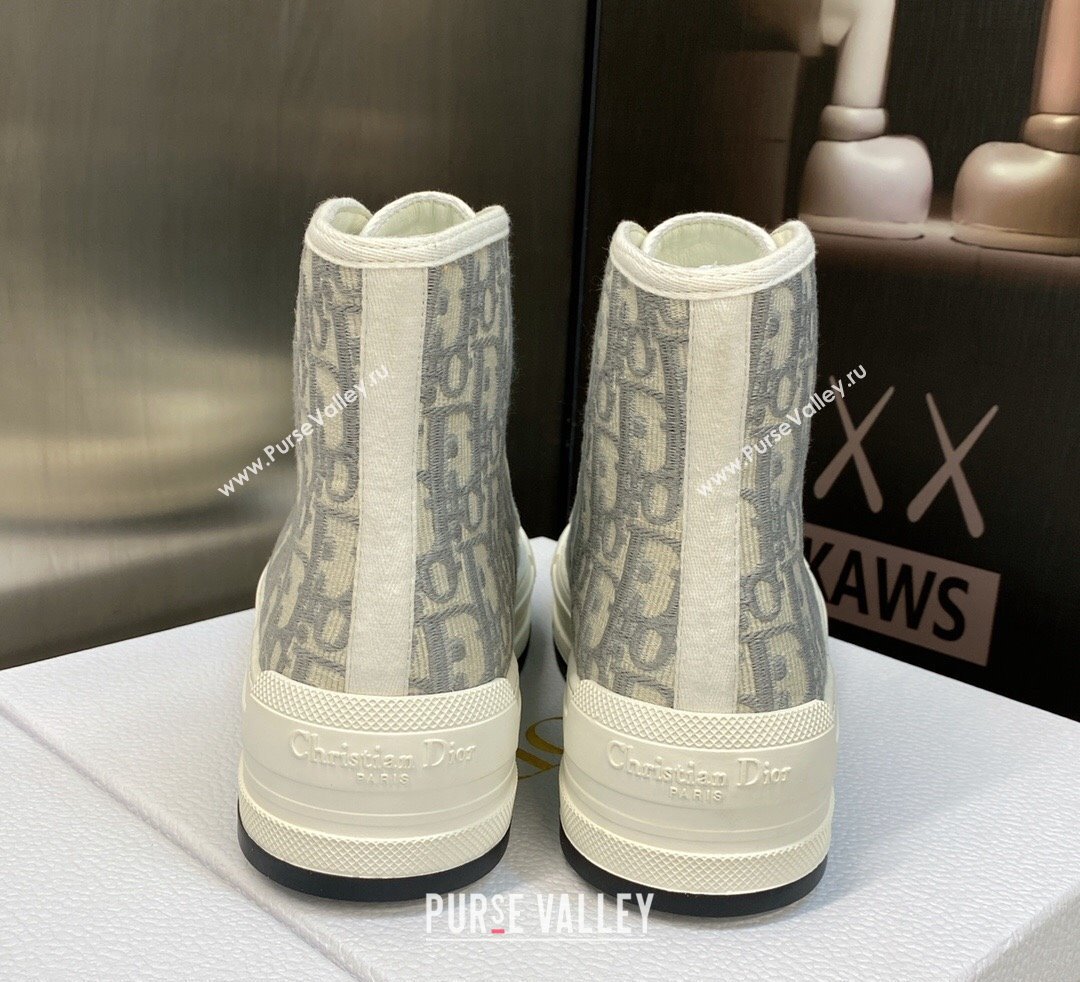 DIOR WalknDior Platform High Top Sneakers in Gray Oblique Embroidered Cotton 2023 (jincheng-23092503)