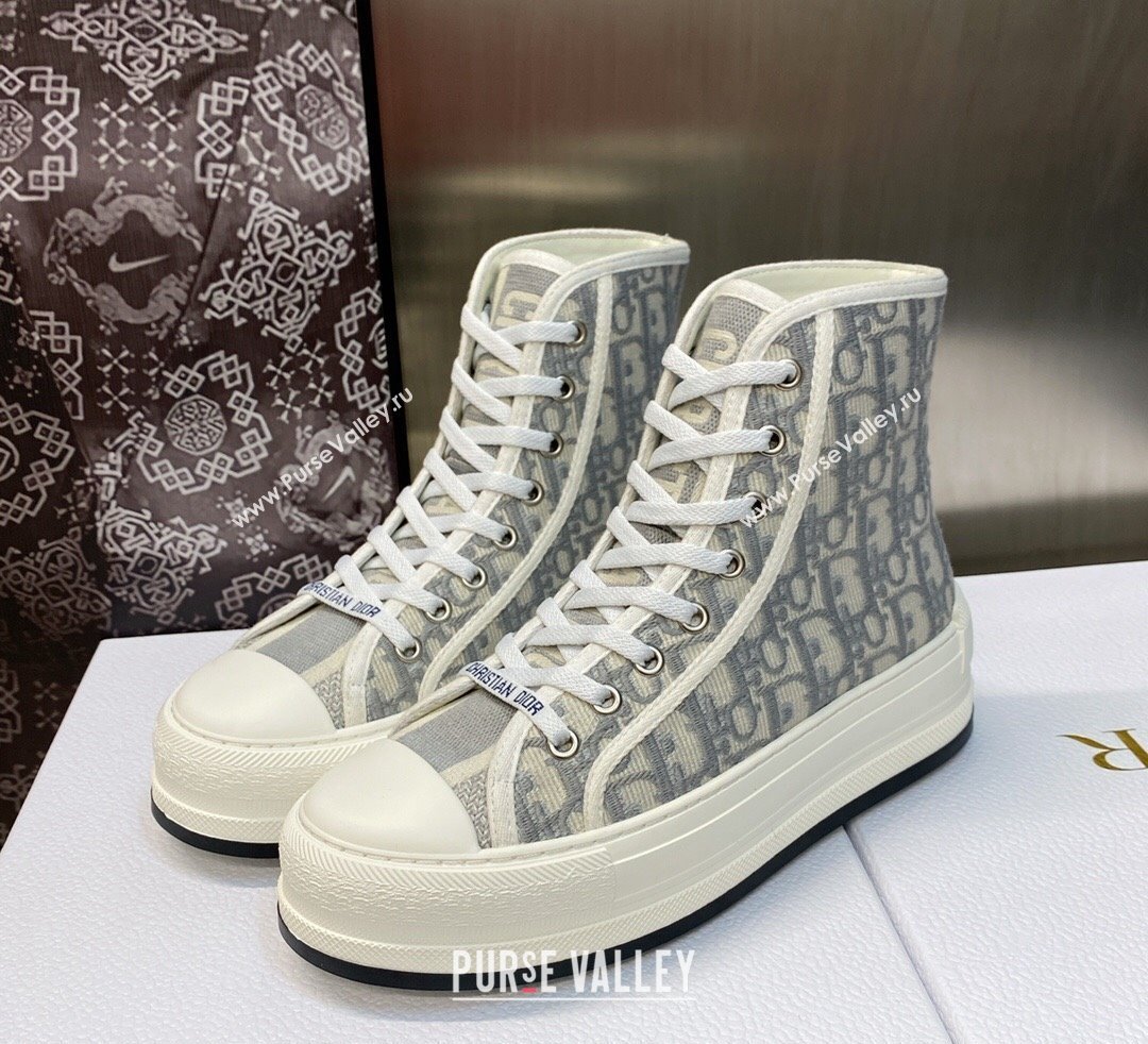 DIOR WalknDior Platform High Top Sneakers in Gray Oblique Embroidered Cotton 2023 (jincheng-23092503)
