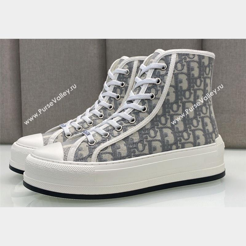 DIOR WalknDior Platform High Top Sneakers in Gray Oblique Embroidered Cotton 2023 (jincheng-23092503)