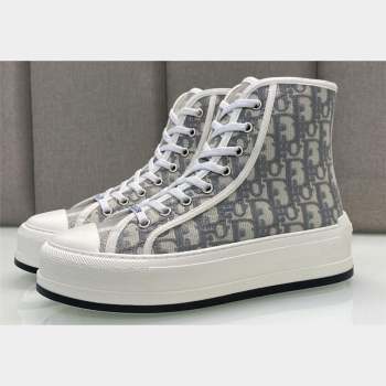 DIOR WalknDior Platform High Top Sneakers in Gray Oblique Embroidered Cotton 2023 (jincheng-23092503)