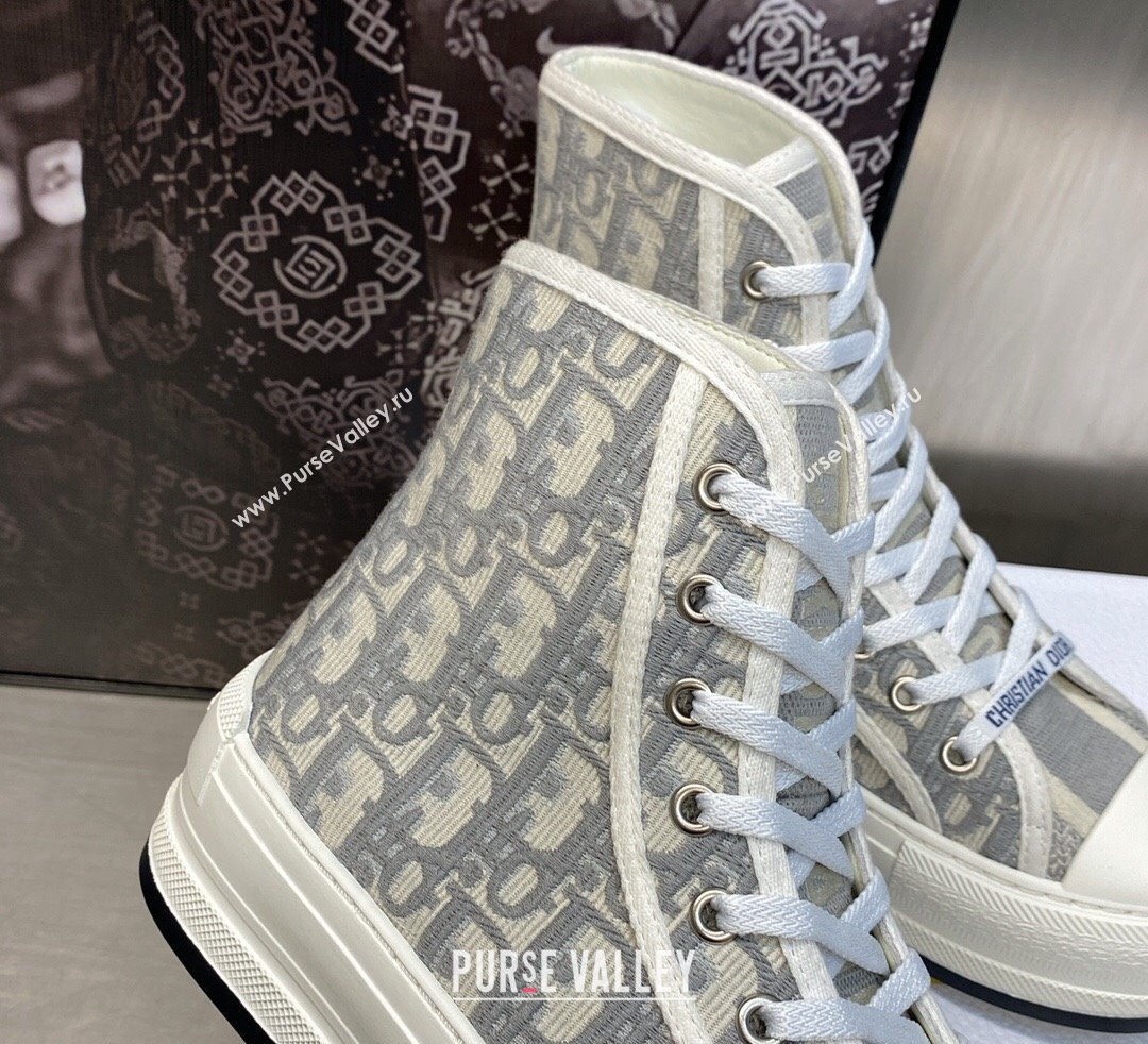DIOR WalknDior Platform High Top Sneakers in Gray Oblique Embroidered Cotton 2023 (jincheng-23092503)