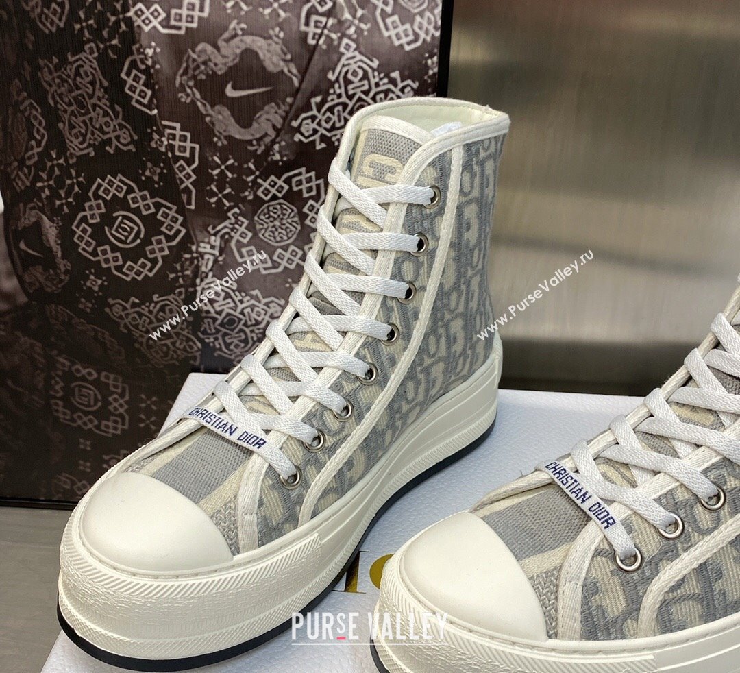 DIOR WalknDior Platform High Top Sneakers in Gray Oblique Embroidered Cotton 2023 (jincheng-23092503)