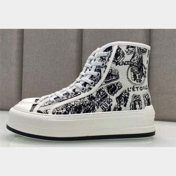 DIOR WalknDior Platform High Top Sneakers in White and Black Cotton Embroidered with Plan de Paris Motif 2023 (jincheng-23092504