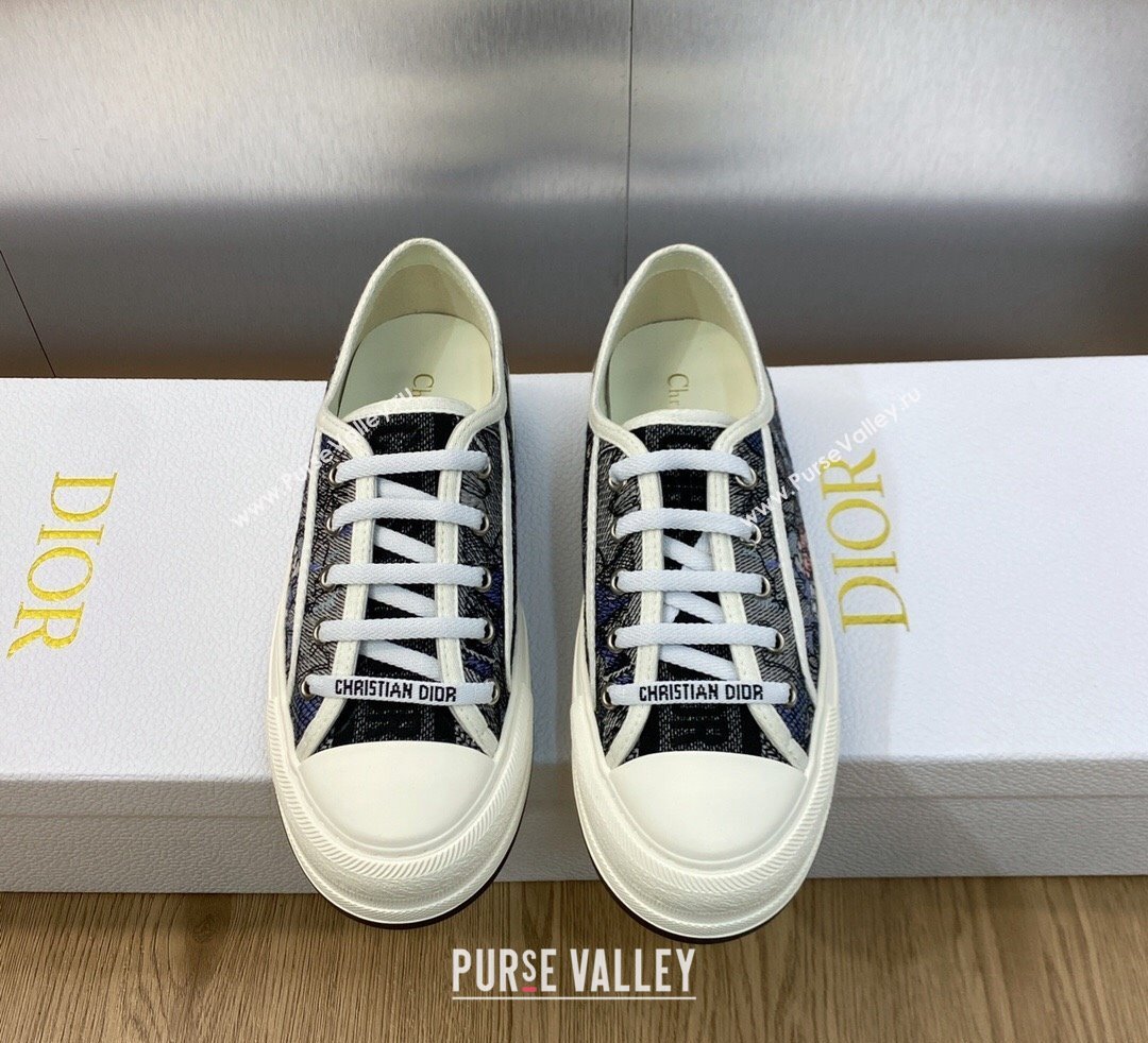 DIOR WalknDior Platform Low Top Sneakers in Blue Multicolor Cotton with Dior Jardin Magique Embroidery 2023 (modeng-23092513)