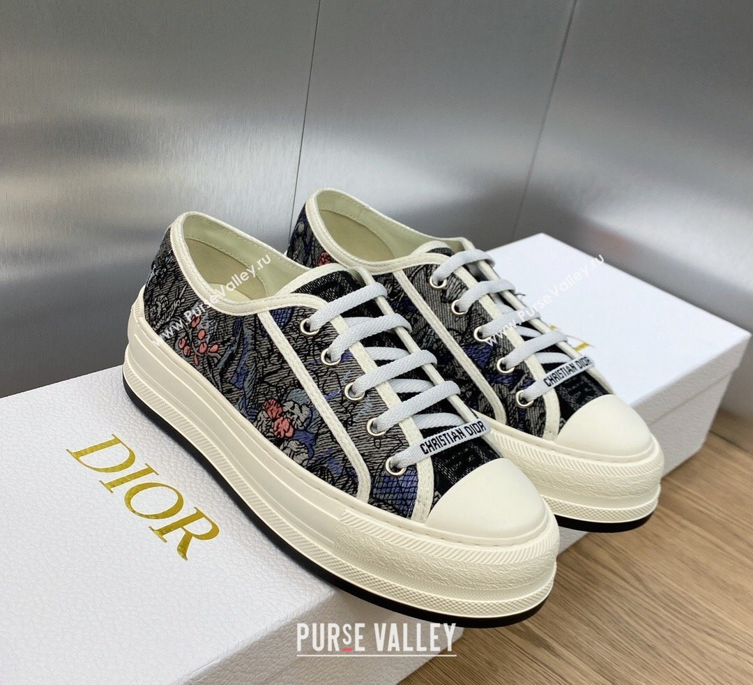DIOR WalknDior Platform Low Top Sneakers in Blue Multicolor Cotton with Dior Jardin Magique Embroidery 2023 (modeng-23092513)