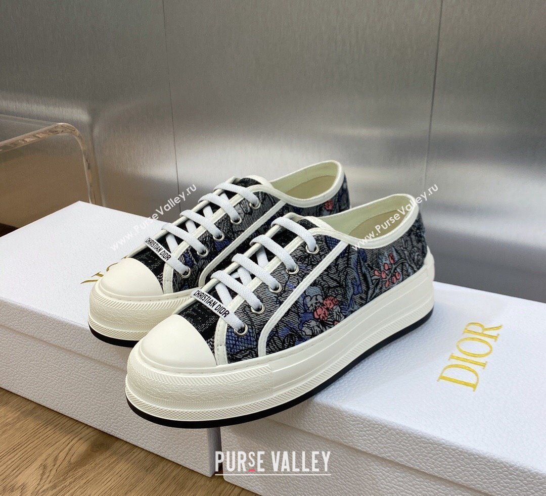 DIOR WalknDior Platform Low Top Sneakers in Blue Multicolor Cotton with Dior Jardin Magique Embroidery 2023 (modeng-23092513)