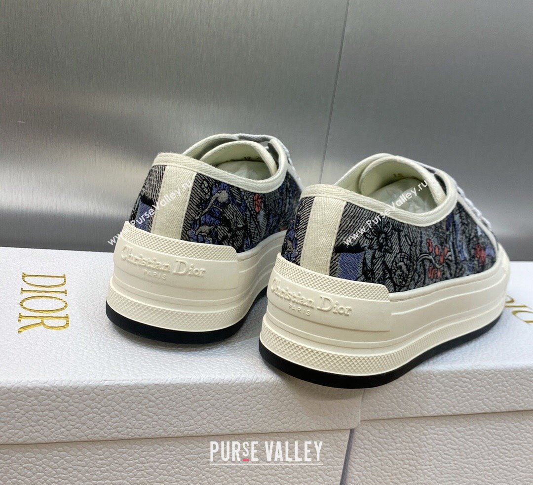 DIOR WalknDior Platform Low Top Sneakers in Blue Multicolor Cotton with Dior Jardin Magique Embroidery 2023 (modeng-23092513)