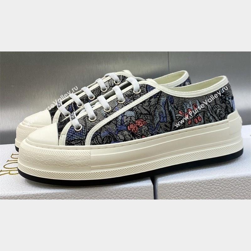 DIOR WalknDior Platform Low Top Sneakers in Blue Multicolor Cotton with Dior Jardin Magique Embroidery 2023 (modeng-23092513)
