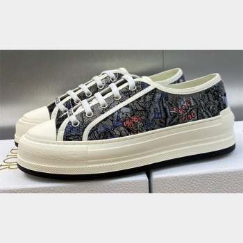 DIOR WalknDior Platform Low Top Sneakers in Blue Multicolor Cotton with Dior Jardin Magique Embroidery 2023 (modeng-23092513)