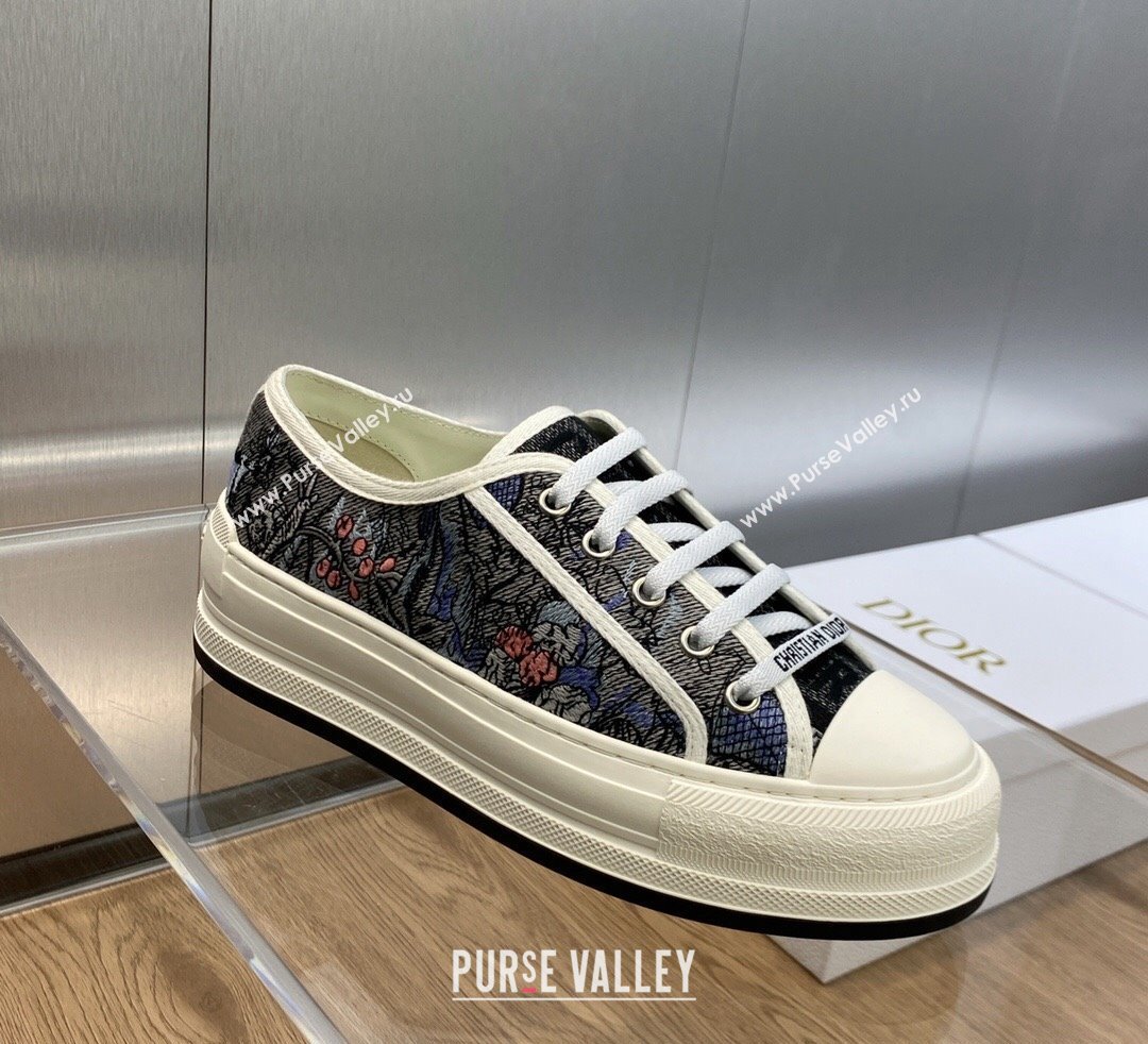 DIOR WalknDior Platform Low Top Sneakers in Blue Multicolor Cotton with Dior Jardin Magique Embroidery 2023 (modeng-23092513)