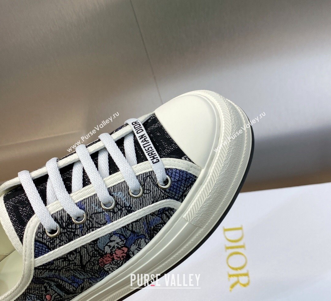 DIOR WalknDior Platform Low Top Sneakers in Blue Multicolor Cotton with Dior Jardin Magique Embroidery 2023 (modeng-23092513)