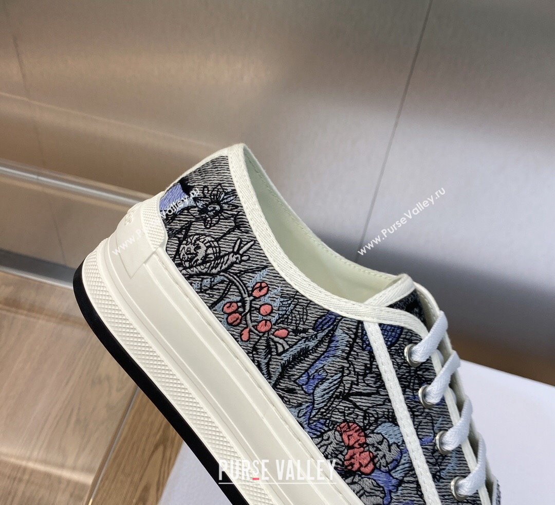 DIOR WalknDior Platform Low Top Sneakers in Blue Multicolor Cotton with Dior Jardin Magique Embroidery 2023 (modeng-23092513)