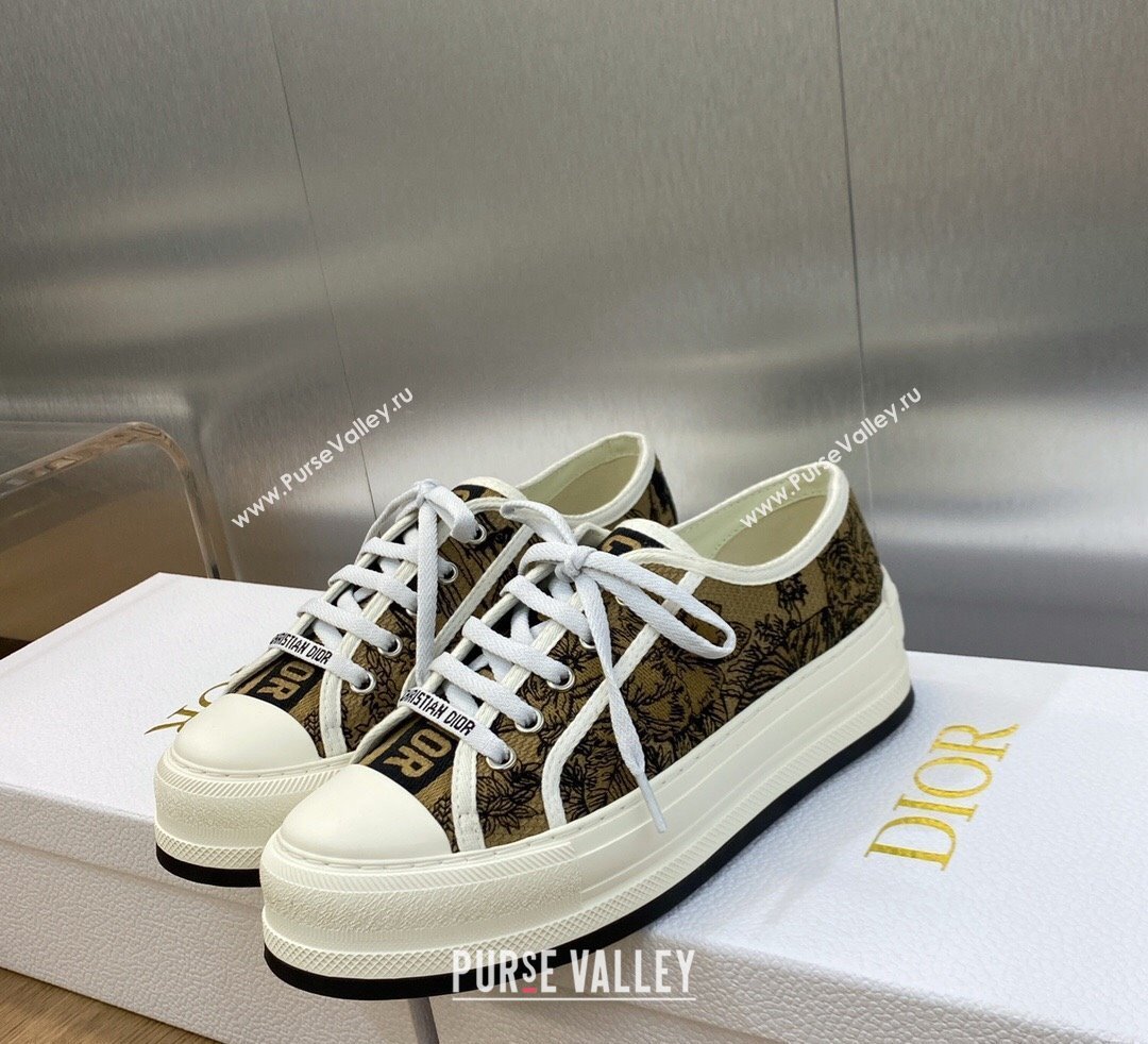 DIOR WalknDior Platform Low Top Sneakers in Beige and Black Embroidered Cotton with Toile de Jouy Voyage Motif 2023 (modeng-2309