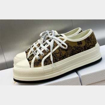 DIOR WalknDior Platform Low Top Sneakers in Beige and Black Embroidered Cotton with Toile de Jouy Voyage Motif 2023 (modeng-2309
