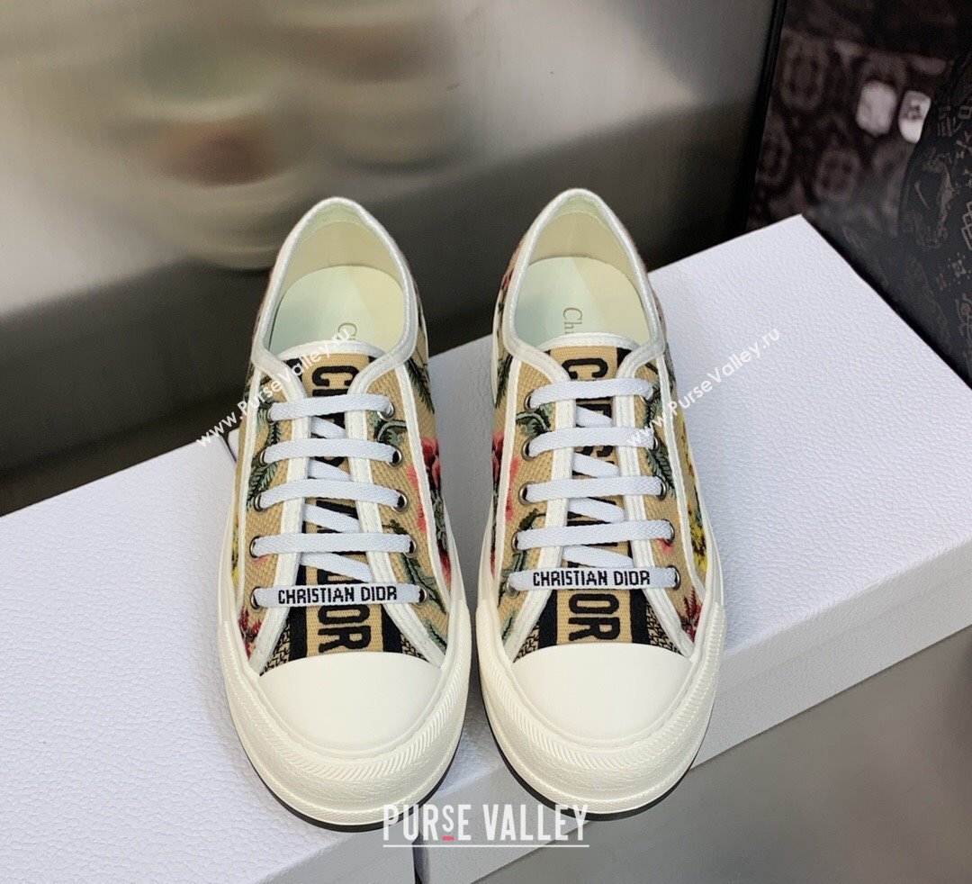 DIOR WalknDior Platform Low Top Sneakers in Beige Multicolor Cotton Embroidered With Petites Fleurs Motif 2023 (modeng-23092512)