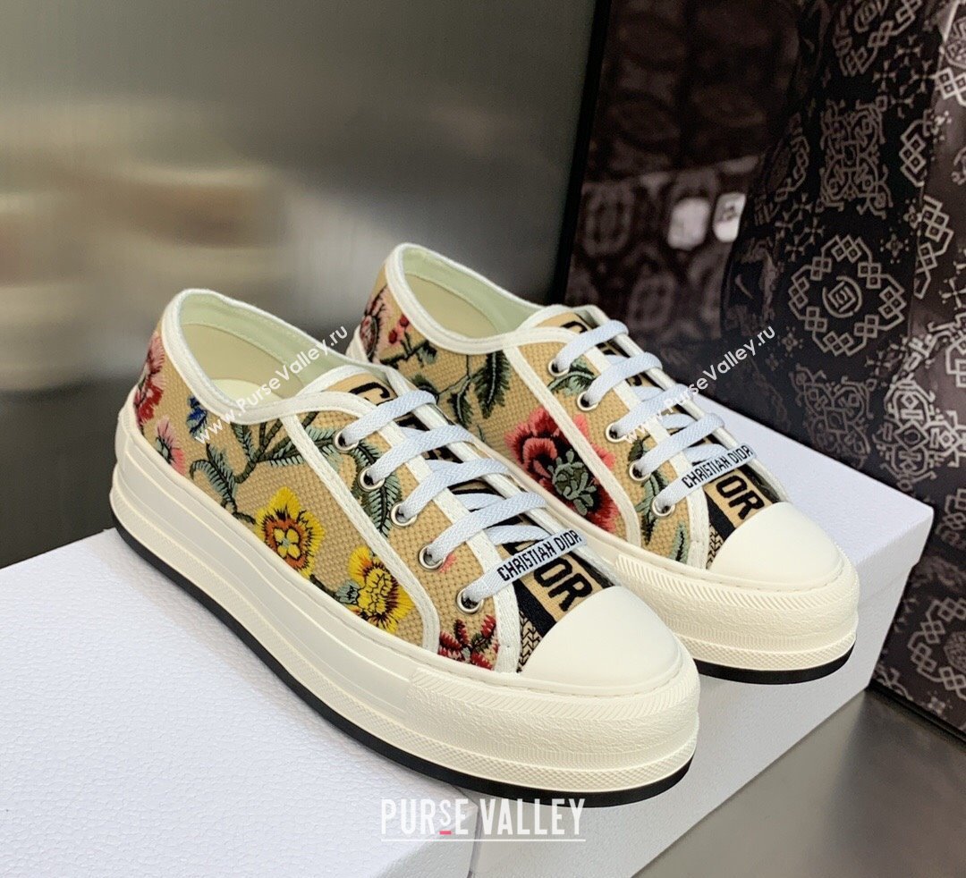 DIOR WalknDior Platform Low Top Sneakers in Beige Multicolor Cotton Embroidered With Petites Fleurs Motif 2023 (modeng-23092512)