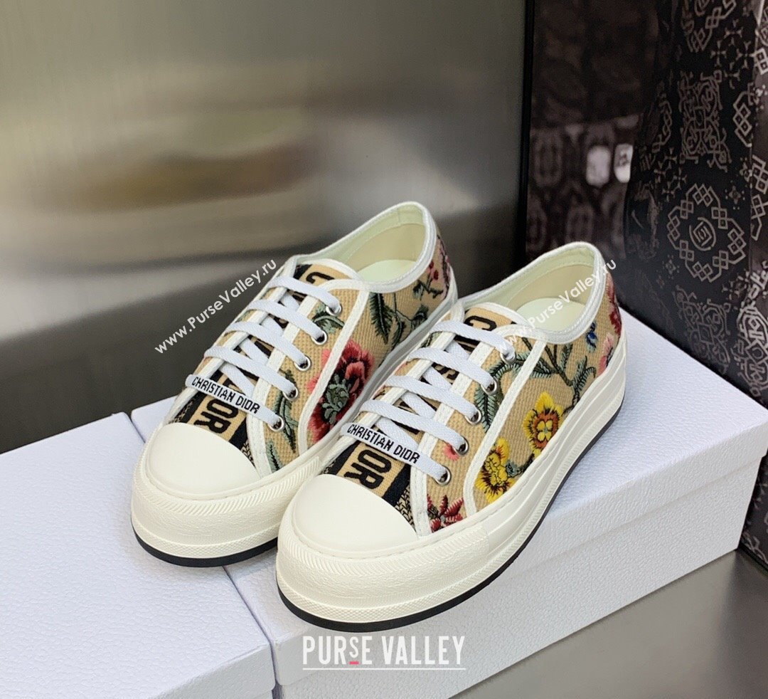 DIOR WalknDior Platform Low Top Sneakers in Beige Multicolor Cotton Embroidered With Petites Fleurs Motif 2023 (modeng-23092512)