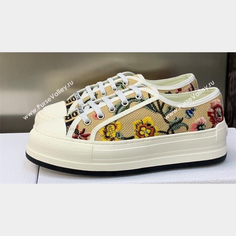 DIOR WalknDior Platform Low Top Sneakers in Beige Multicolor Cotton Embroidered With Petites Fleurs Motif 2023 (modeng-23092512)