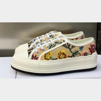 DIOR WalknDior Platform Low Top Sneakers in Beige Multicolor Cotton Embroidered With Petites Fleurs Motif 2023 (modeng-23092512)