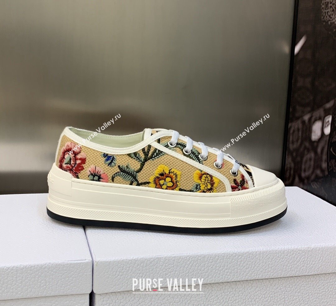 DIOR WalknDior Platform Low Top Sneakers in Beige Multicolor Cotton Embroidered With Petites Fleurs Motif 2023 (modeng-23092512)