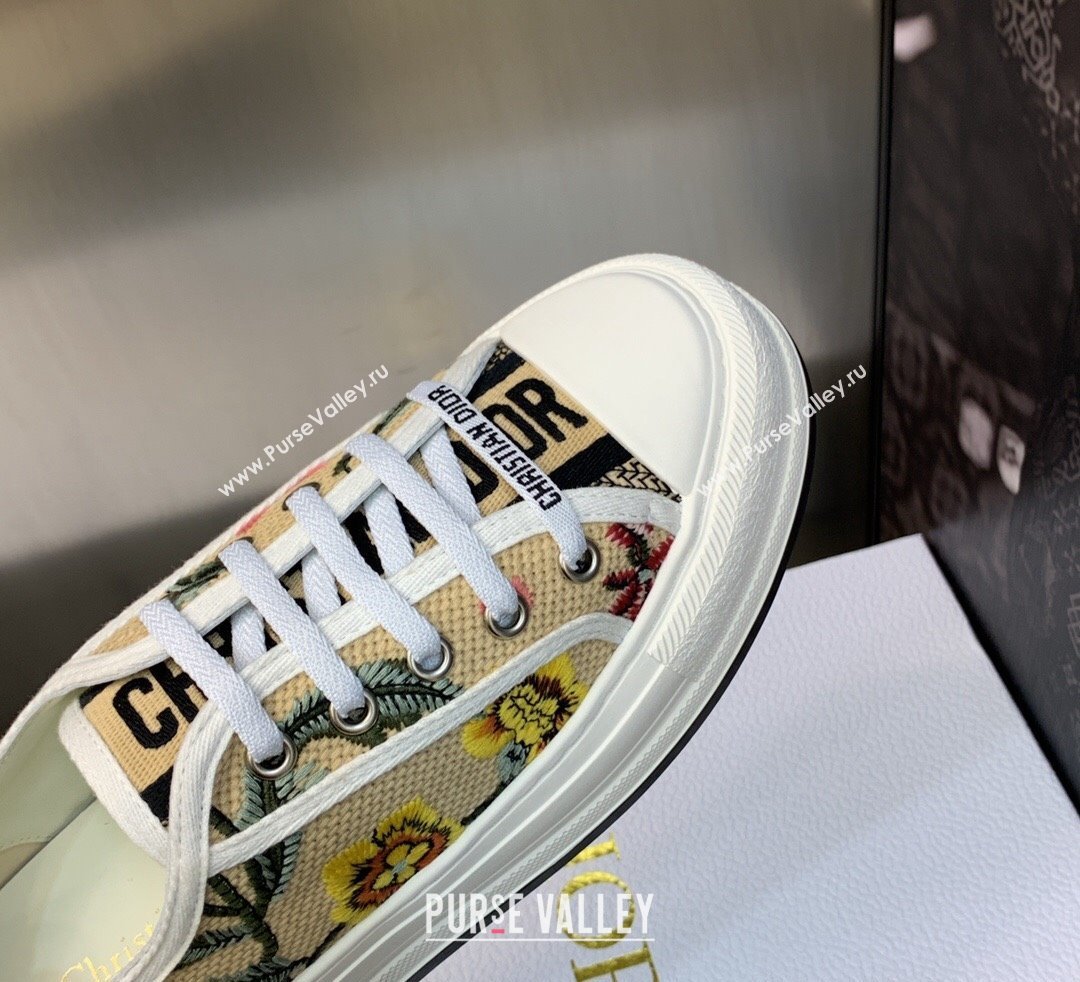 DIOR WalknDior Platform Low Top Sneakers in Beige Multicolor Cotton Embroidered With Petites Fleurs Motif 2023 (modeng-23092512)