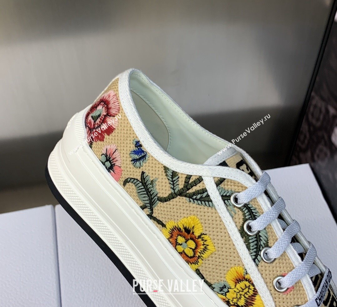 DIOR WalknDior Platform Low Top Sneakers in Beige Multicolor Cotton Embroidered With Petites Fleurs Motif 2023 (modeng-23092512)