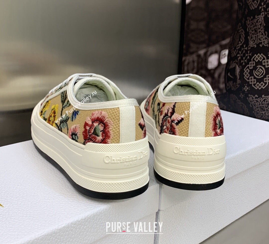 DIOR WalknDior Platform Low Top Sneakers in Beige Multicolor Cotton Embroidered With Petites Fleurs Motif 2023 (modeng-23092512)