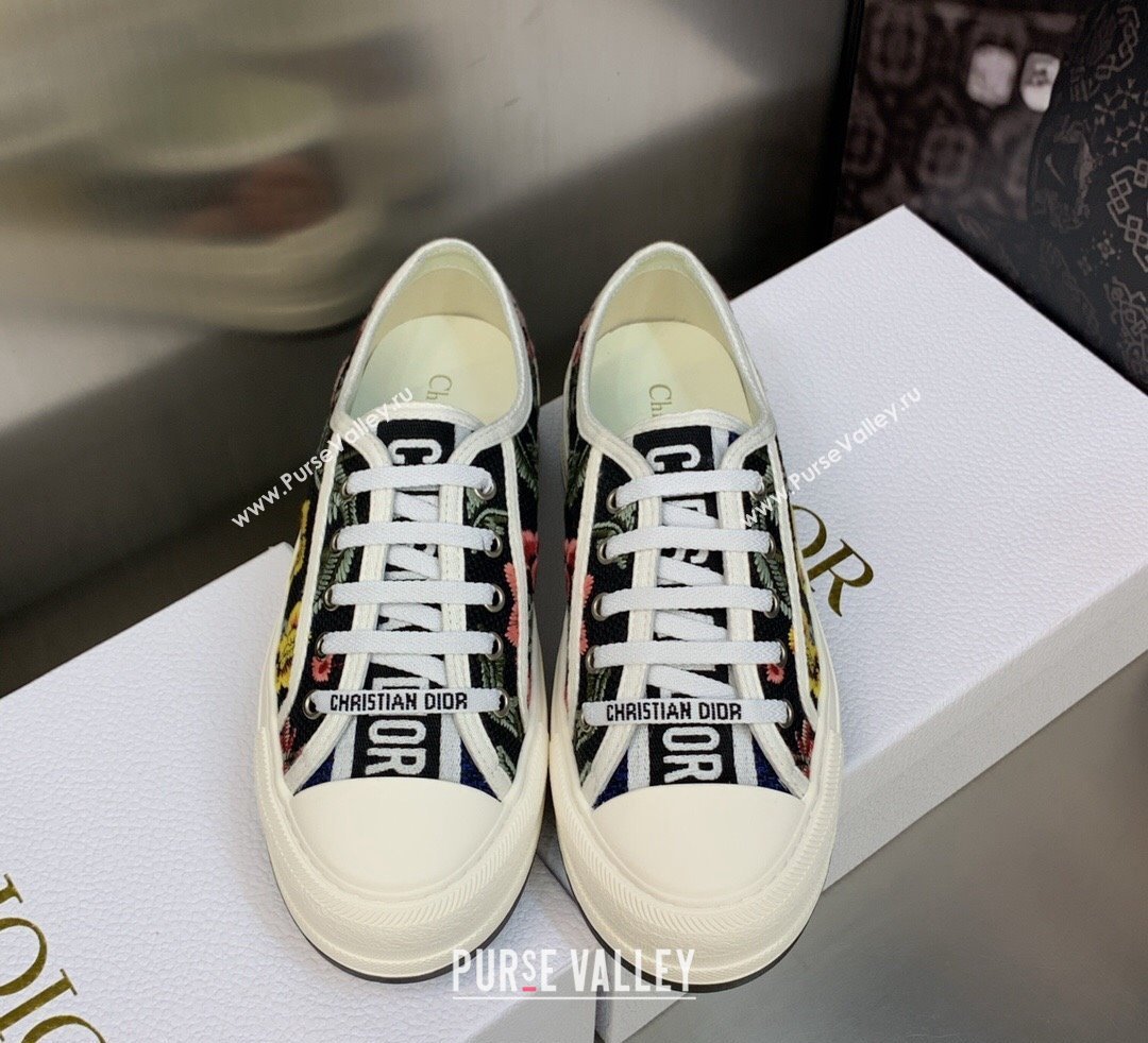 DIOR WalknDior Platform Low Top Sneakers in Black Multicolor Cotton Embroidered With Petites Fleurs Motif 2023 (modeng-23092511)