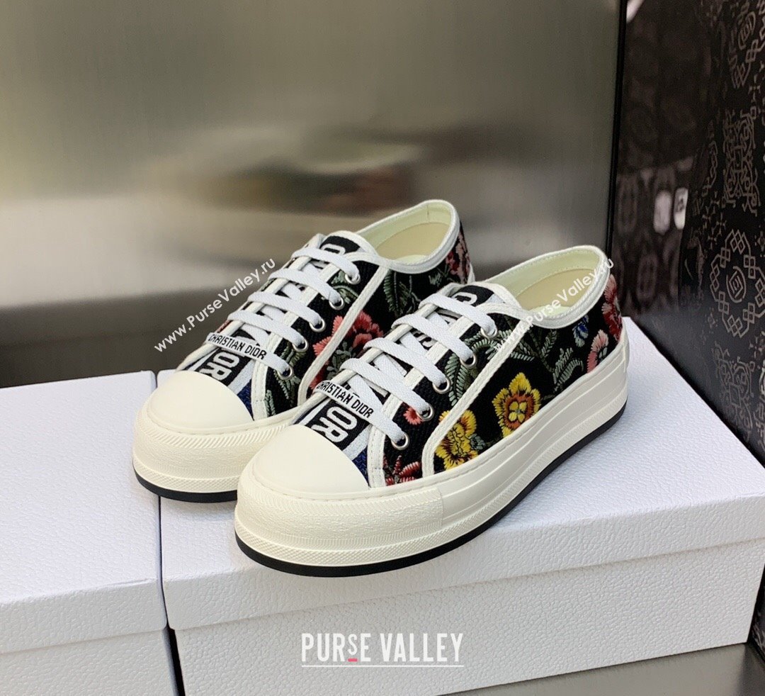 DIOR WalknDior Platform Low Top Sneakers in Black Multicolor Cotton Embroidered With Petites Fleurs Motif 2023 (modeng-23092511)