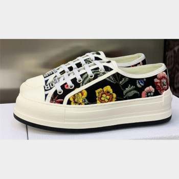 DIOR WalknDior Platform Low Top Sneakers in Black Multicolor Cotton Embroidered With Petites Fleurs Motif 2023 (modeng-23092511)