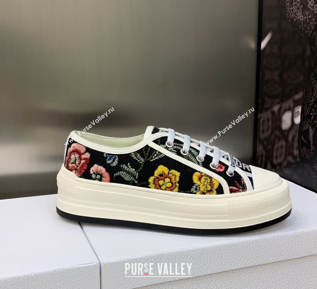 DIOR WalknDior Platform Low Top Sneakers in Black Multicolor Cotton Embroidered With Petites Fleurs Motif 2023 (modeng-23092511)