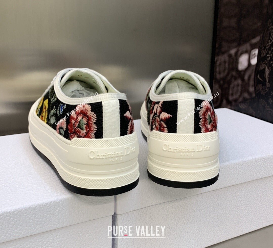 DIOR WalknDior Platform Low Top Sneakers in Black Multicolor Cotton Embroidered With Petites Fleurs Motif 2023 (modeng-23092511)