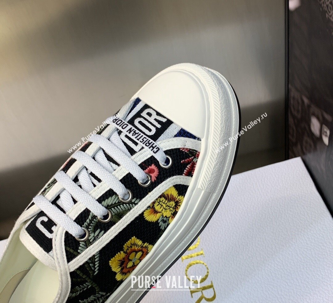 DIOR WalknDior Platform Low Top Sneakers in Black Multicolor Cotton Embroidered With Petites Fleurs Motif 2023 (modeng-23092511)