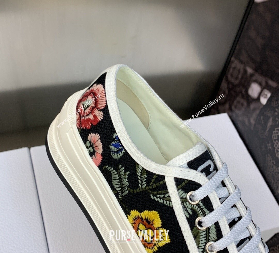 DIOR WalknDior Platform Low Top Sneakers in Black Multicolor Cotton Embroidered With Petites Fleurs Motif 2023 (modeng-23092511)