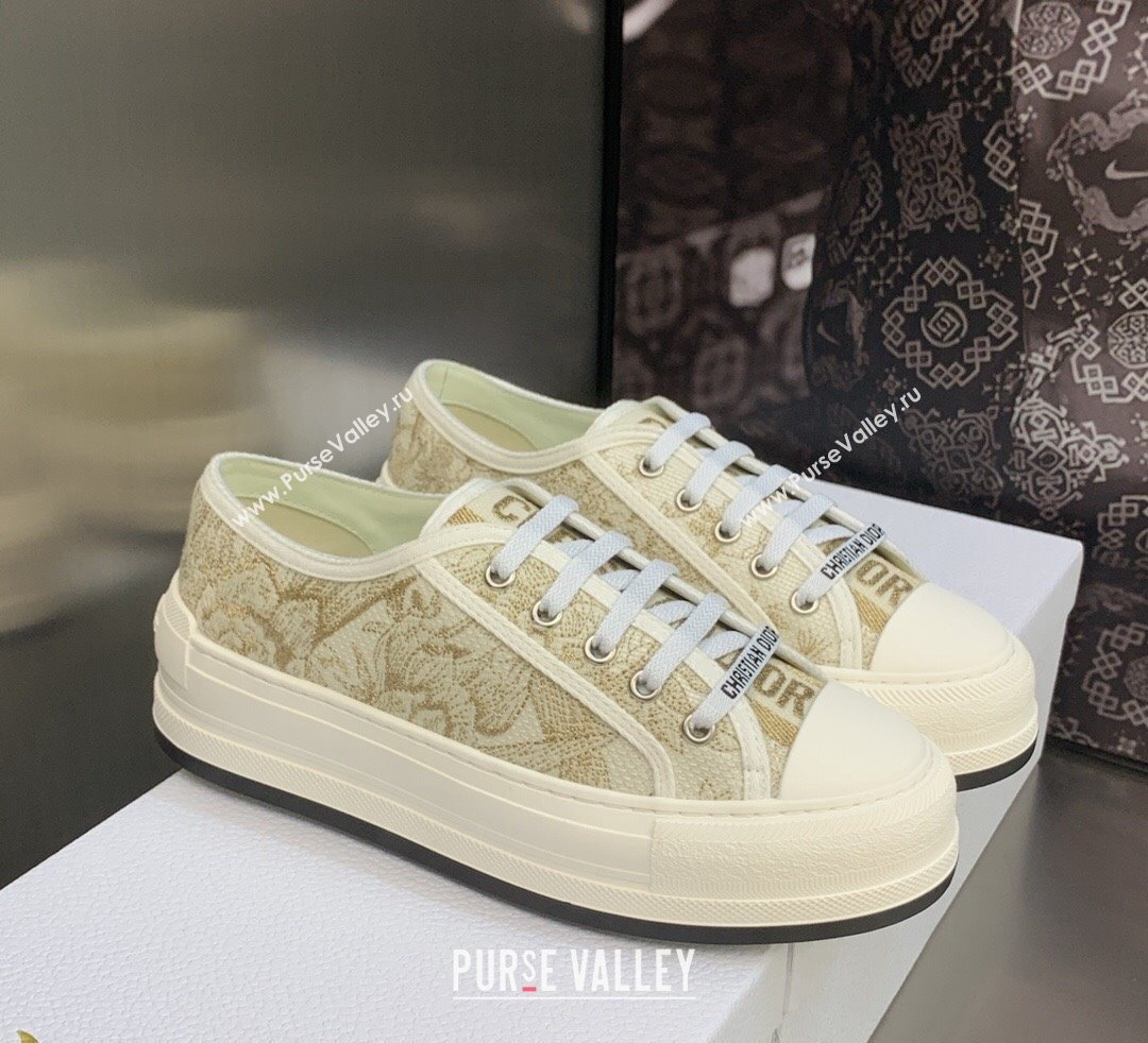 DIOR WalknDior Platform Low Top Sneakers in Beige Cotton Embroidery 2023 (modeng-23092509)