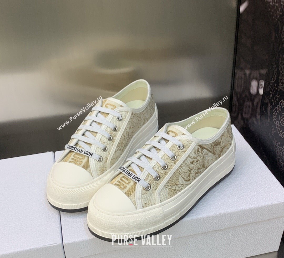 DIOR WalknDior Platform Low Top Sneakers in Beige Cotton Embroidery 2023 (modeng-23092509)