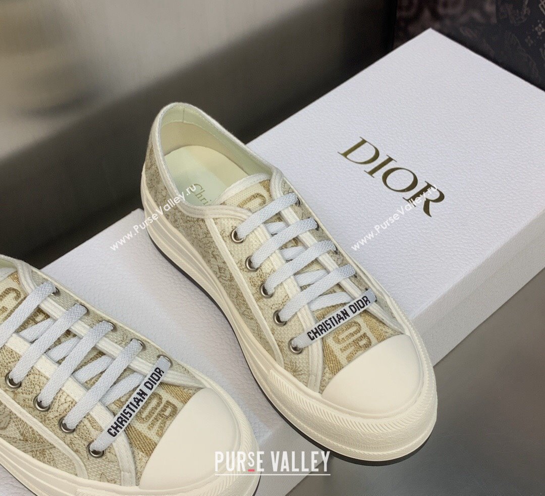 DIOR WalknDior Platform Low Top Sneakers in Beige Cotton Embroidery 2023 (modeng-23092509)