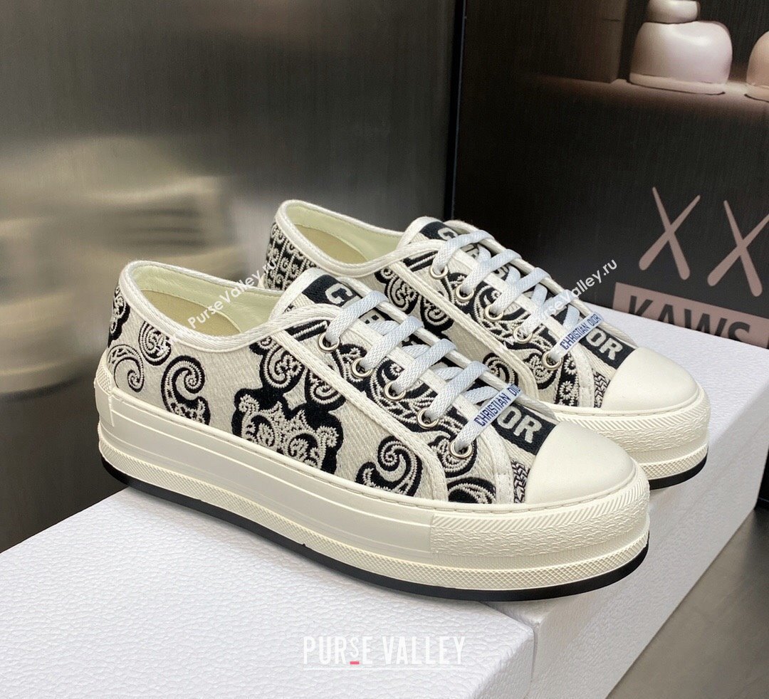 DIOR WalknDior Platform Low Top Sneakers in White/Black Embroidery 2023 (modeng-23092507)