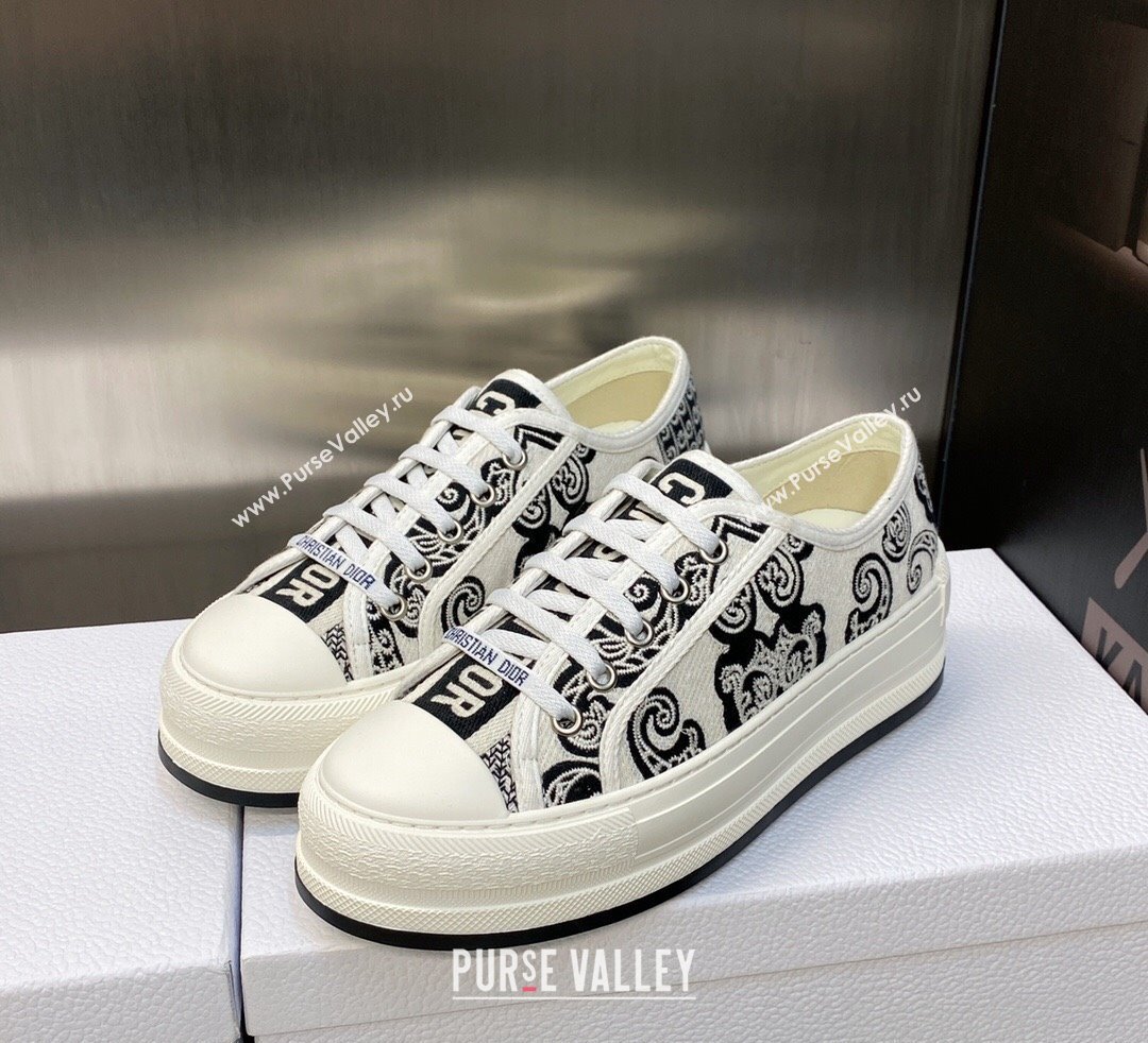 DIOR WalknDior Platform Low Top Sneakers in White/Black Embroidery 2023 (modeng-23092507)