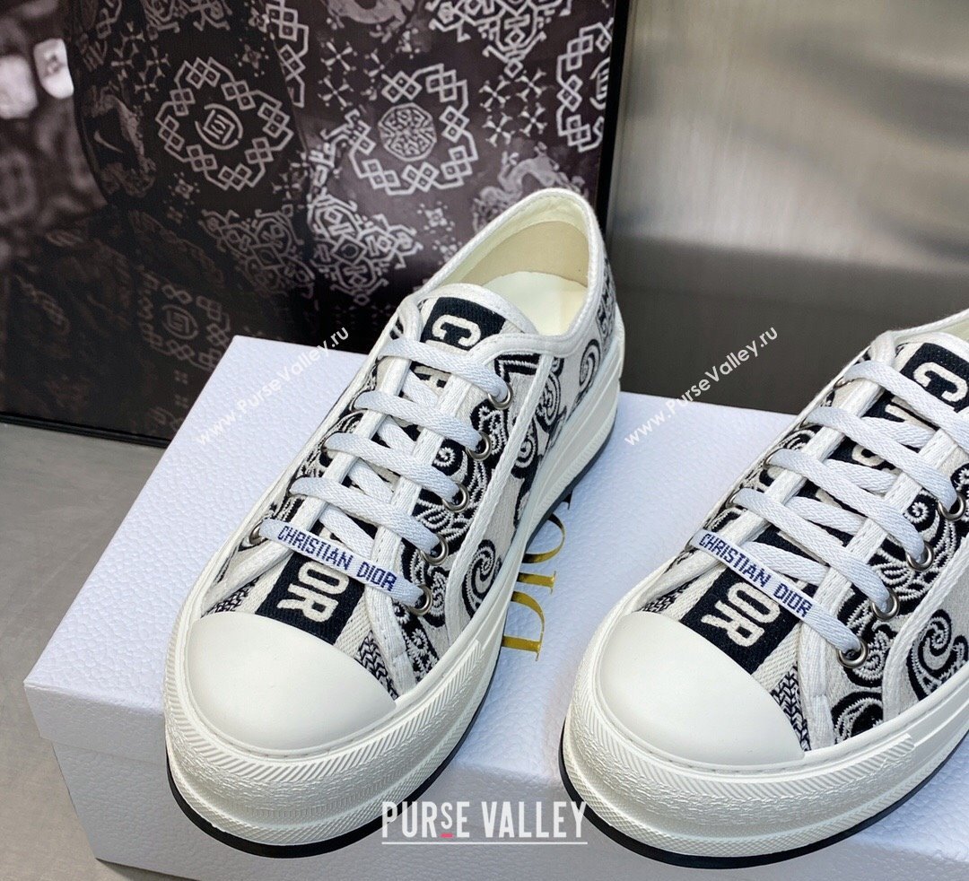 DIOR WalknDior Platform Low Top Sneakers in White/Black Embroidery 2023 (modeng-23092507)
